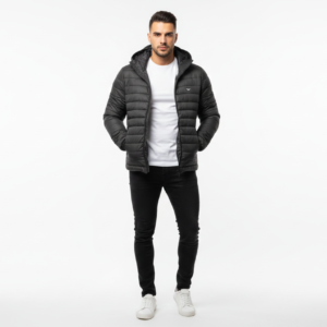 armani exchange lightweight hooded puffer jacket black