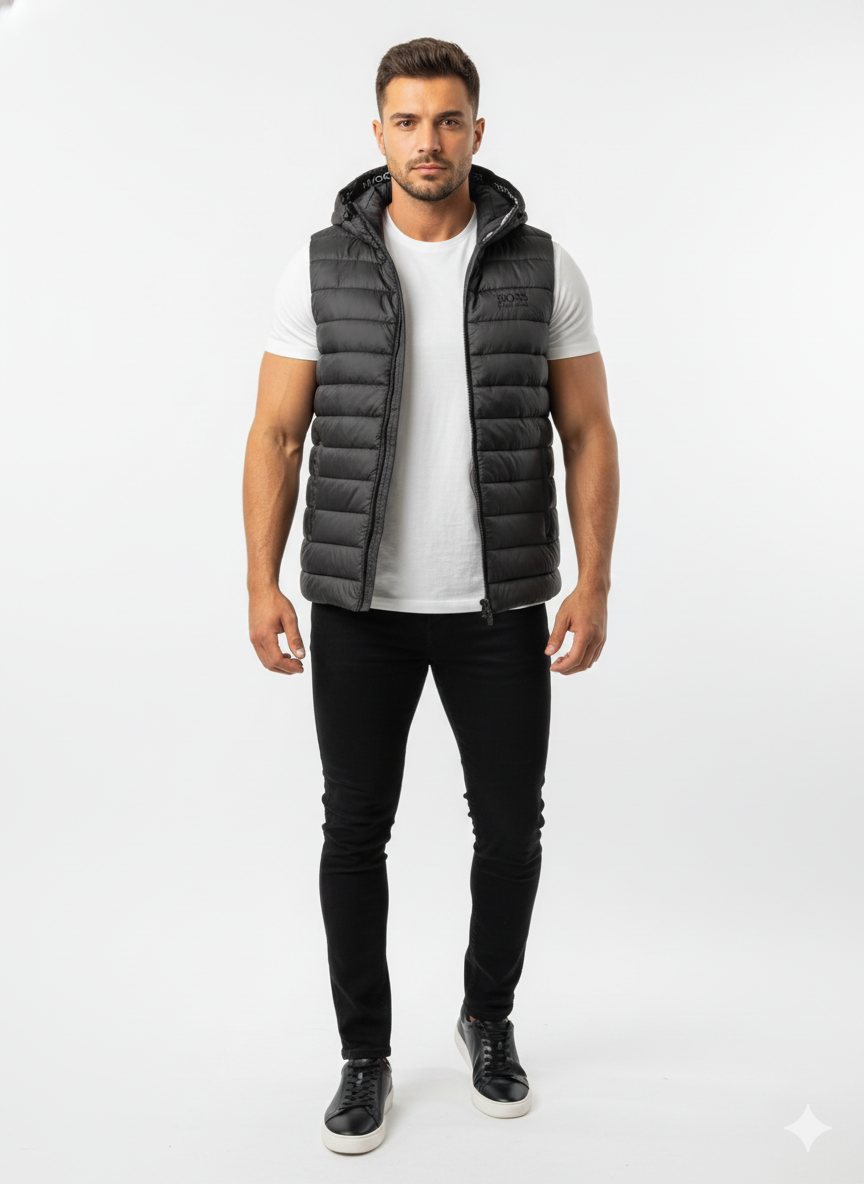 boss black water repellent padded gilet boss black water repellent padded gilet