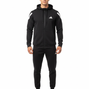 black full zip training hoodie with white shoulder