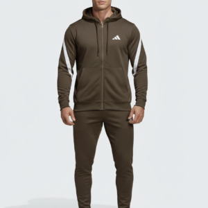 brown full zip training hoodie with white shoulder