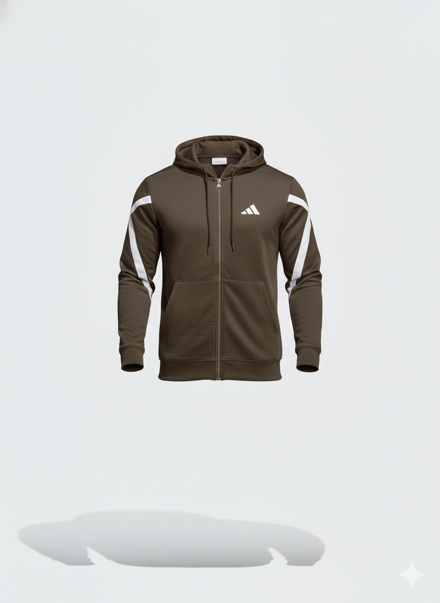 brown full zip training hoodie with white shoulder brown full zip training hoodie with white shoulder