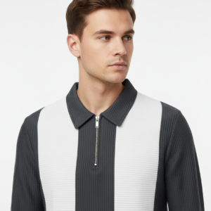 ralph lauren contrast rib knit zip polo shirt